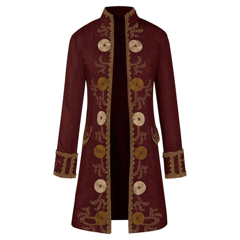 时尚蒸汽朋克复古男立领制服中世纪表演服欧美万圣节男士印花大衣