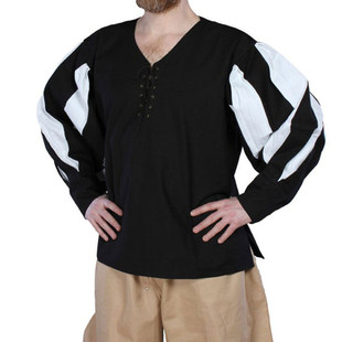 中世纪话剧演出服欧美复古男拼色领口绑带衬衫剧本杀cosplay上衣