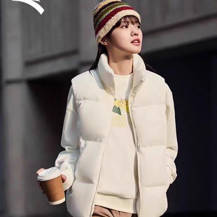 安踏羽绒马甲女冬季灯芯绒立领羽绒服休闲夹克运动上衣162448901
