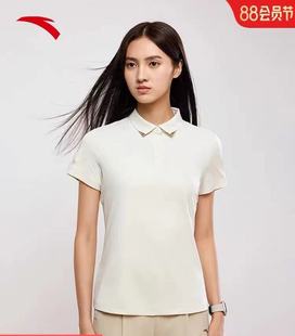 安踏冰絲POLO t恤女2024夏季 新款 透氣翻領運動上衣162437112 短袖