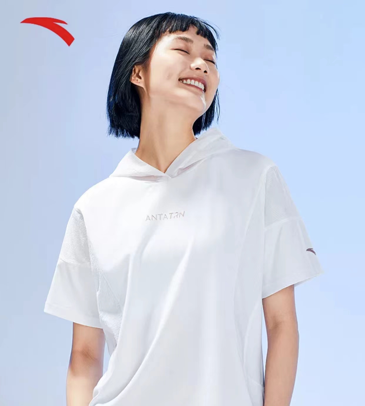 安踏冰丝T丨冰肤连帽短袖t恤女款夏季宽松透气运动上衣162327112