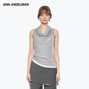 明星同款 针织荡领修身 ANN 无袖 背心打底衫 ANDELMAN纯色短款