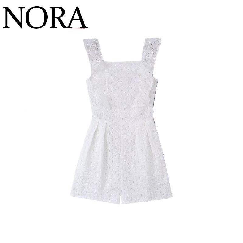 NORA 欧美风 ZA女装 新款法式风气质简约修身纯色重工刺绣连体裤