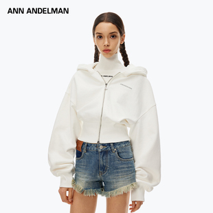 ANN ANDELMAN官方直营长袖修身外套短款双开拉链高腰连帽卫衣