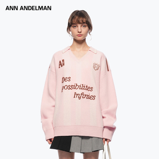 ANN 球服上衣 ANDELMAN翻领毛衣女秋冬宽松慵懒高级感套头针织衫