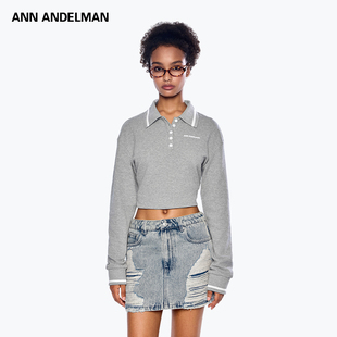 长袖 ANN 灰色修身 2025年新款 T恤POLO领针织上衣 ANDELMAN官方直营