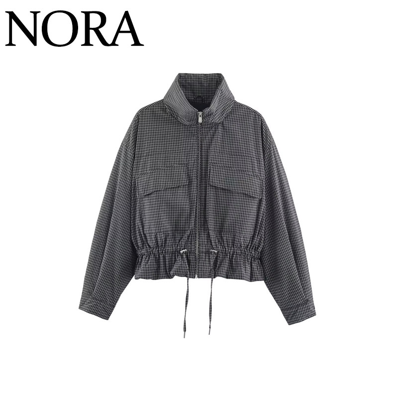 格纹立领棉服夹克外套6318267