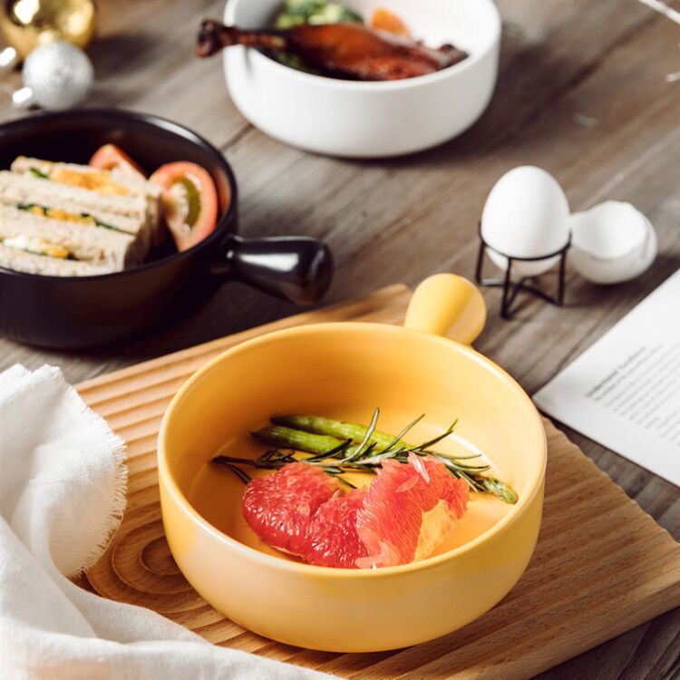 日韩式陶瓷手柄碗微波炉烤碗焗饭碗家用带把面碗芝士烘焙碗沙拉碗