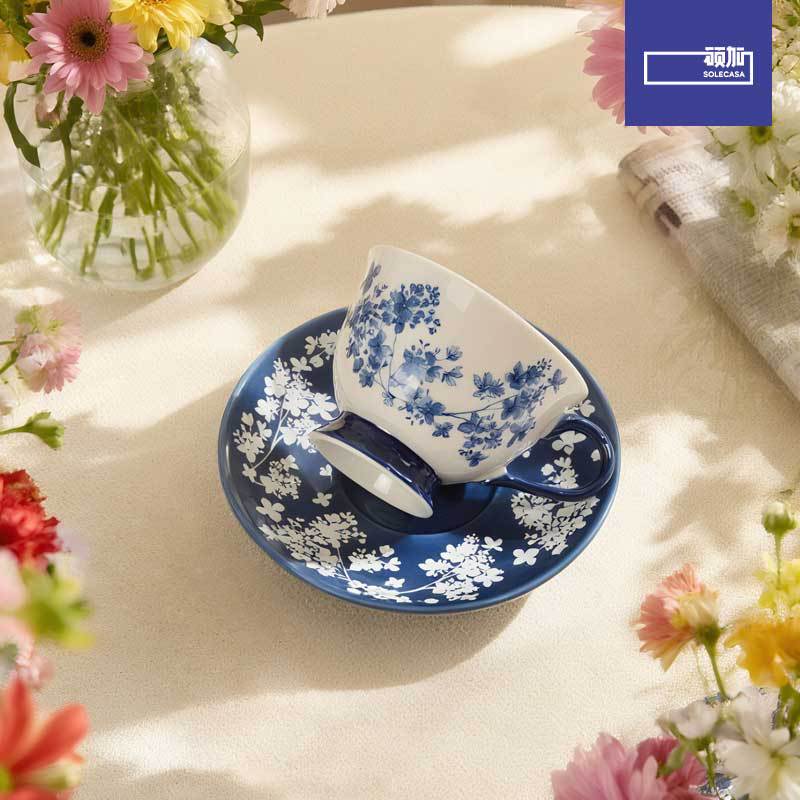 顺祥青花瓷咖啡杯碟套装复古风