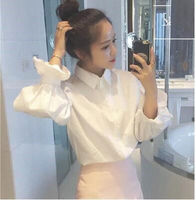 春秋新款上衣长袖百搭泡泡袖韩版显瘦白色衬衫宽松打底衬衣女学生在类目 女装/女士精品, 衬衫中 - 来自Buy2taobao.com提供专业的淘宝代购服务