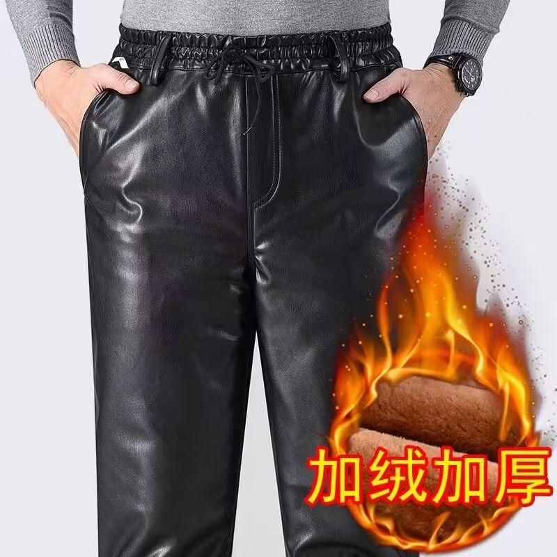加绒加厚皮裤男皮棉裤防风防水防油保暖裤摩托车外卖冬季骑行皮裤