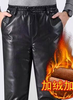 加绒加厚中老年皮裤冬季宽松