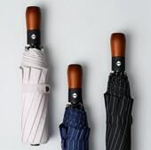 全自动实木手柄伞十骨防风雨伞三折两用晴雨伞 折叠伞男条纹商务