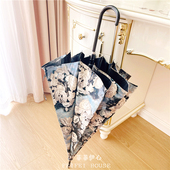 日本黑胶遮阳伞玫瑰防紫外线女弯钩太阳伞两用晴雨伞两用长柄伞