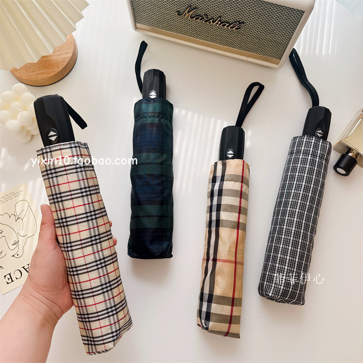 日系加大暴雨复古八骨96厘米格子两用晴雨伞抗风三折叠太阳伞男女