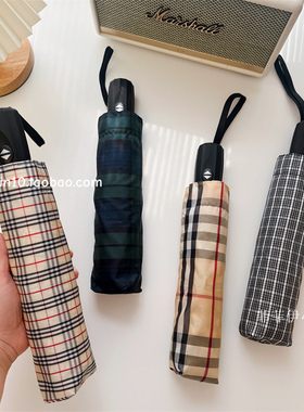 日系加大暴雨复古八骨96厘米格子两用晴雨伞抗风三折叠太阳伞男女