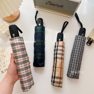 日系加大暴雨复古八骨96厘米格子两用晴雨伞抗风三折叠太阳伞男女