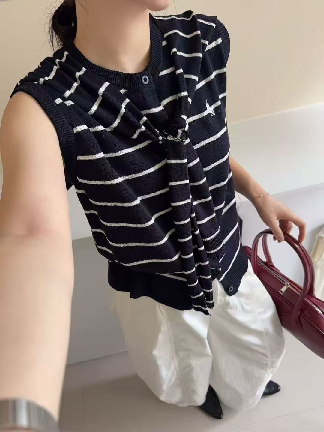 欧洲站2025年配披肩亚麻冰丝无袖针织开衫女短款外套上衣两件套潮