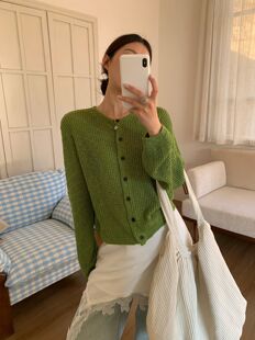 缤典2026早春新款圆领单排扣针织开衫女宽松显瘦百搭毛衣外套上衣