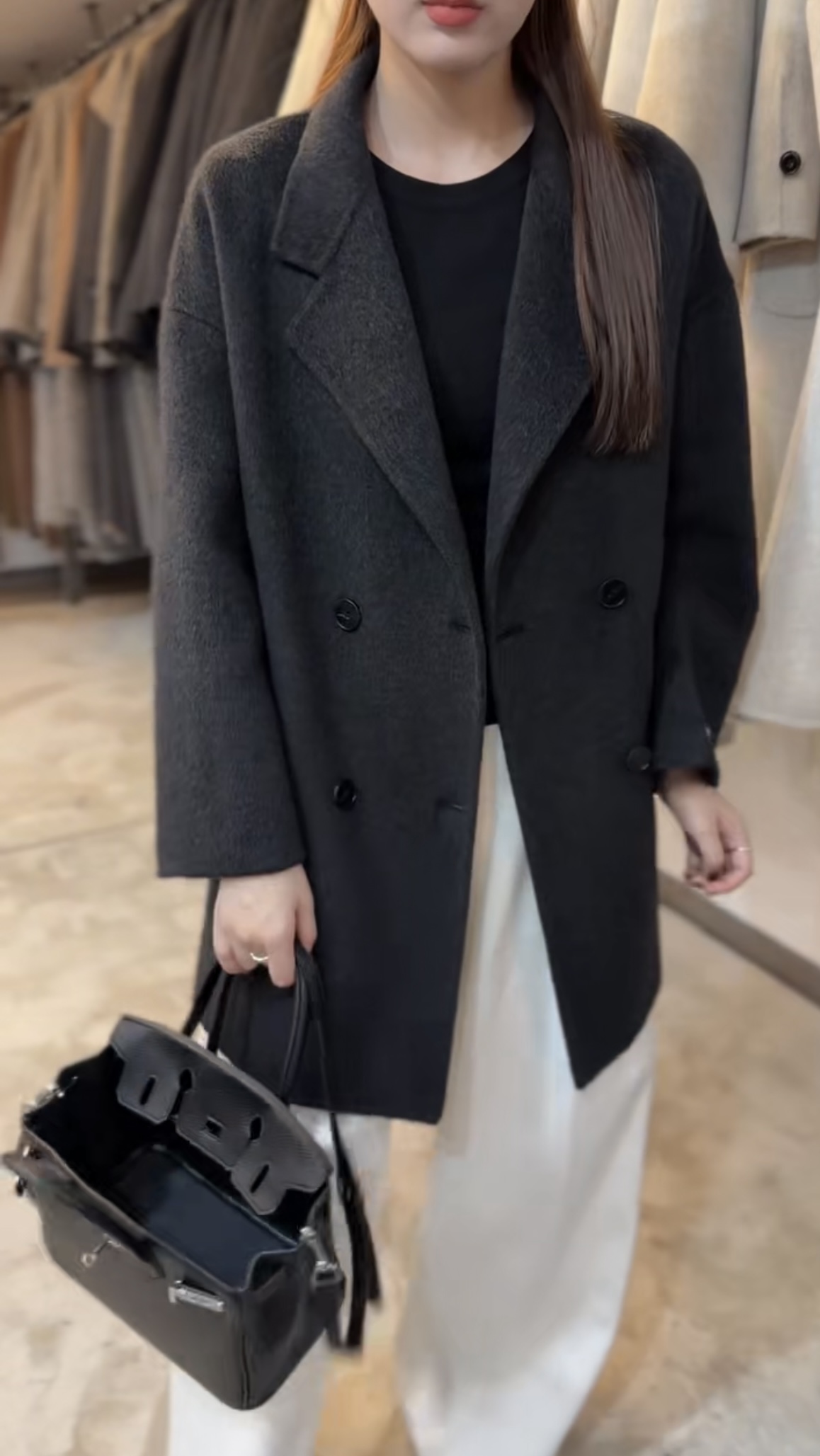 西装领双面羊绒大衣女中长款
