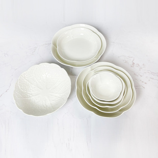 陆家无毒家用陶瓷餐具花形碗盘椭圆花瓣盘米饭面碗菜盘陆升盘子碗