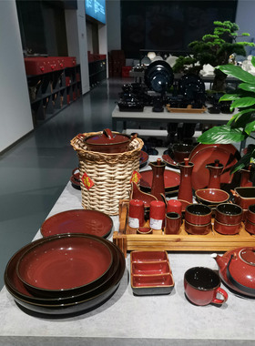 陆家酒店餐具鳞彩红喜庆中式汤碗浅深菜盘新骨瓷釉下彩无毒无铅镉