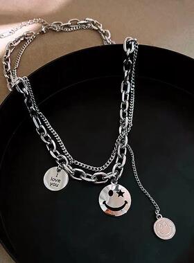 儿童嘻哈双层笑脸项链