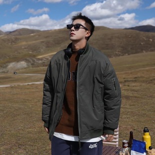 秋冬新款美式潮流复古飞行员字母刺绣夹克男女同款加棉外套棒球服