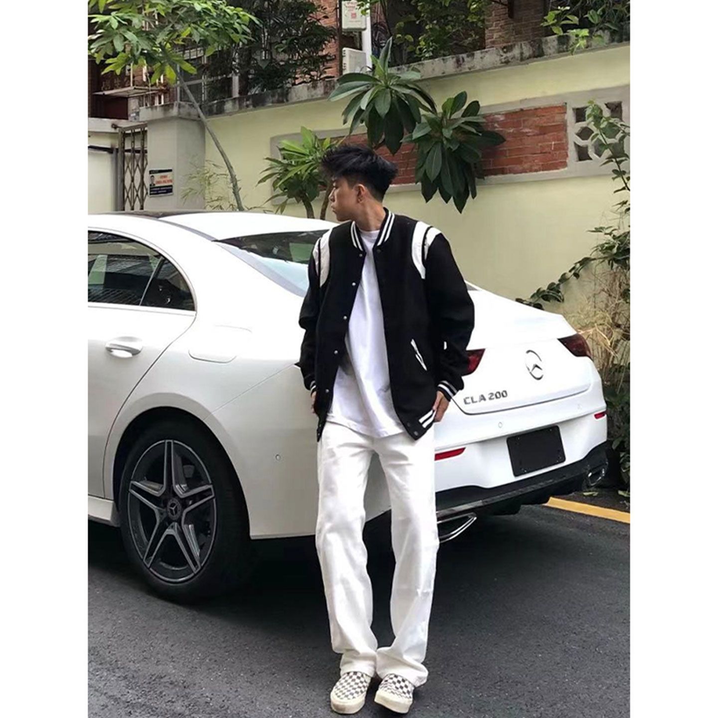 黑白撞色棒球服外套男款秋季设计感拼接飞行夹克cleanfit毛呢上衣图片