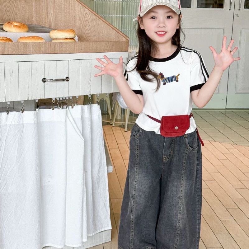 女孩修身洋气t恤女童网红炸街短袖儿童上衣大童韩版2025夏装新款