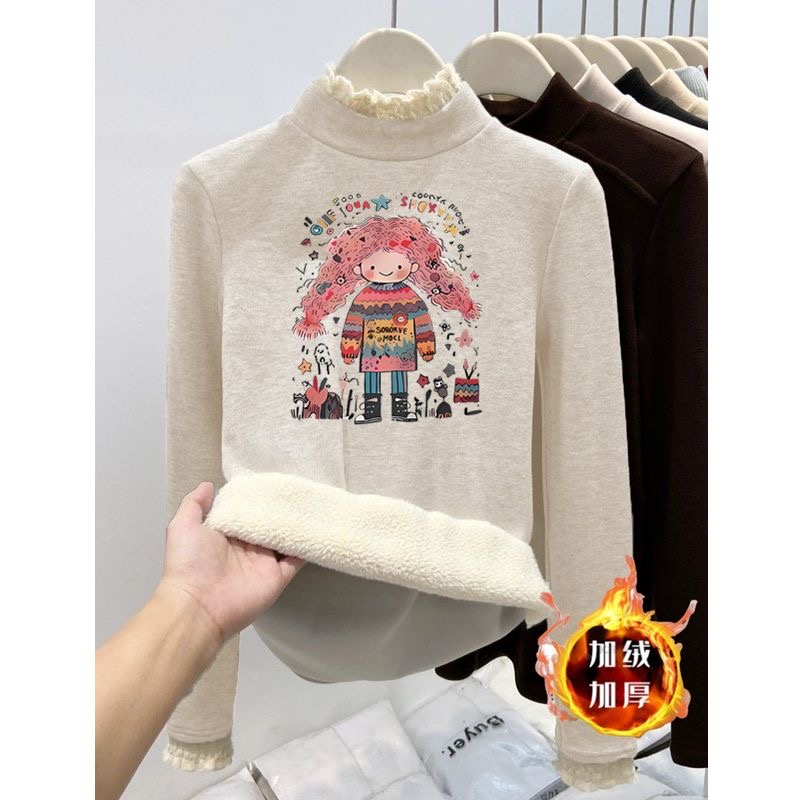 女童德绒打底衫秋冬2025新款儿童半高领长袖T恤加绒加厚内搭上衣