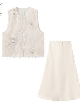 830【Y I月如钩】新中式绣花马夹白色时尚重工亮片刺绣-RY2530414