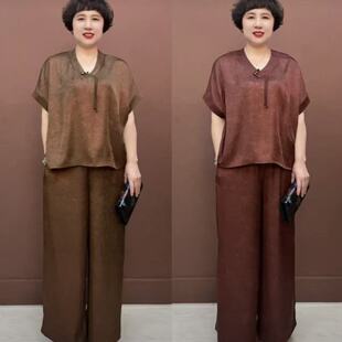 裤 夏季 宽松型中老年女装 小衫 套装 子宽松大码 气质薄款