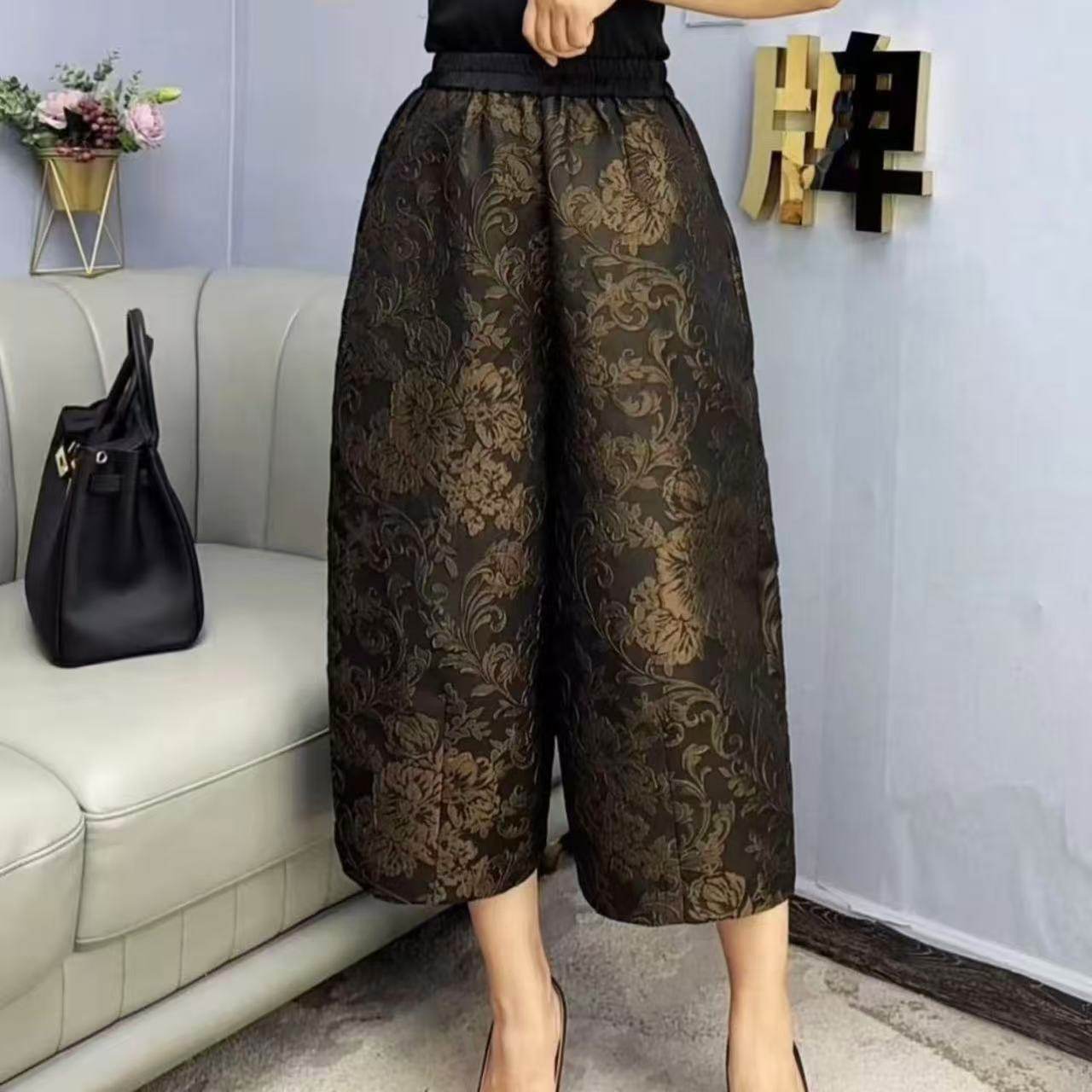 A198妈妈装秋季新款女裤中老年大码女装时尚韩版提花休闲裤