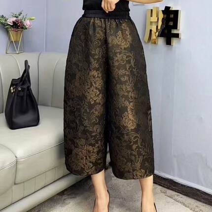 A198妈妈装秋季新款女裤中老年大码女装时尚韩版提花休闲裤