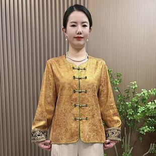 2601气质妈妈装春夏款新中式上衣中老年女款国风提花薄开衫外套