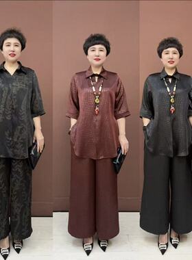 938中国风休闲时尚套装夏装中老年妈妈装复古宽松大码两件套装
