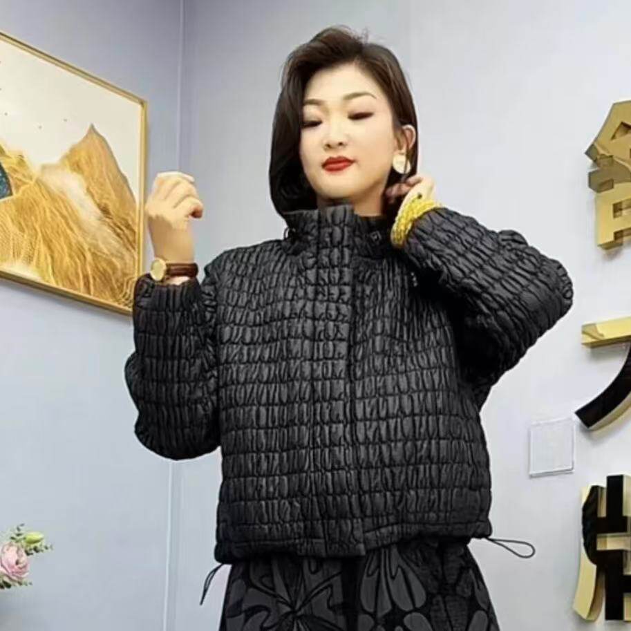 2568-新款时尚气质高档中老年女装时尚褶皱欧货二棉服上衣外套