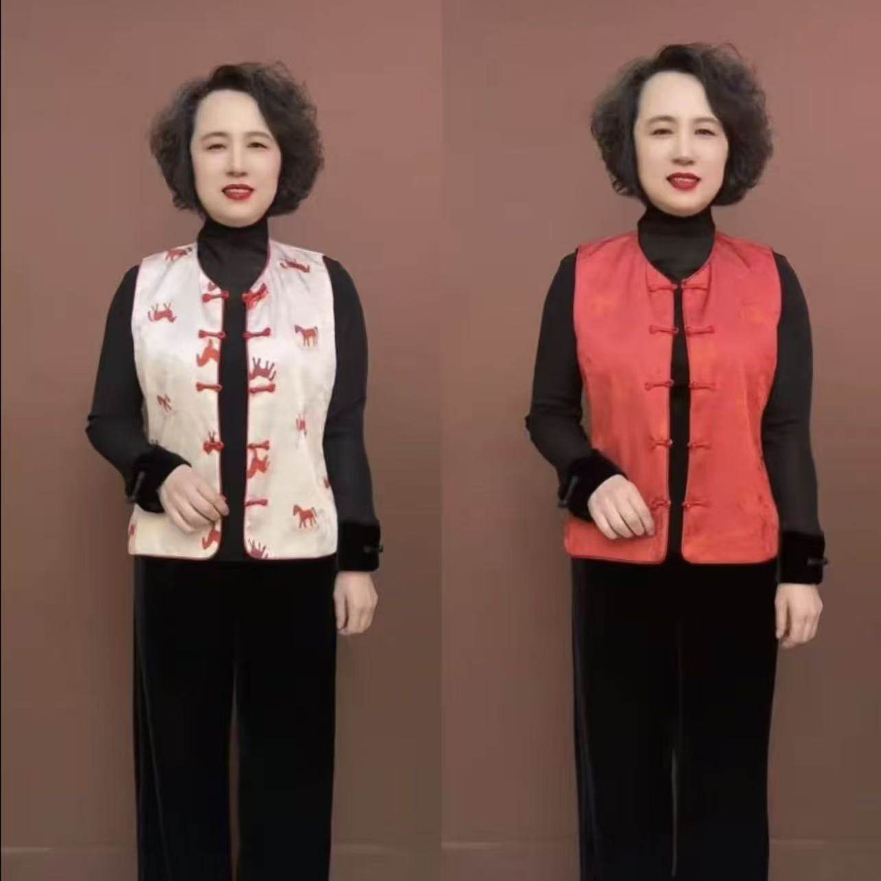 MM-新年款马到成功国风马甲中老年女装新春秋妈妈装无袖盘扣马夹,女装/女士精品,时尚套装,淘宝优惠券,粉丝福利购,淘宝优惠卷