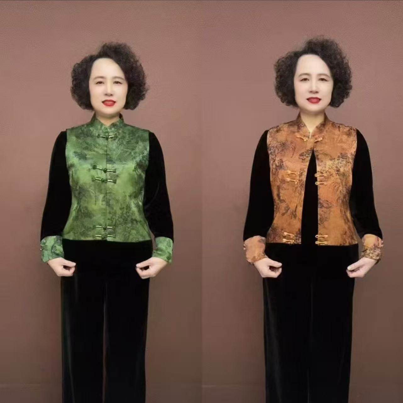 H-1新中式国风马甲中老年女装新春秋款旗袍领女款妈妈装无袖马夹,女装/女士精品,时尚套装,淘宝优惠券,粉丝福利购,淘宝优惠卷