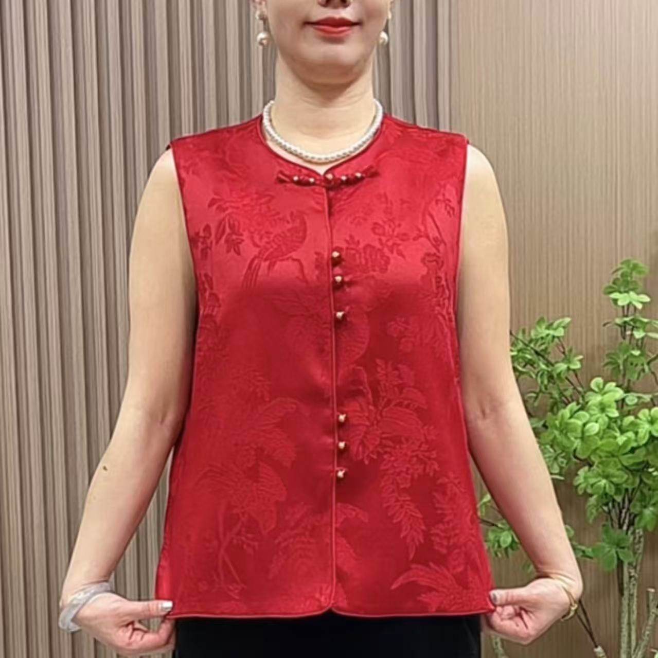 8739国风马夹女新款气质中老年女装妈妈装新中式缎面无袖马甲,女装/女士精品,时尚套装,淘宝优惠券,粉丝福利购,淘宝优惠卷