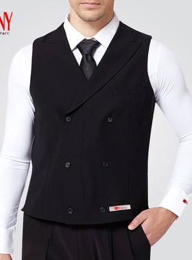NY纳艺男士黑色双排马甲摩登舞拉丁舞服上衣国标舞练功服22114MJ