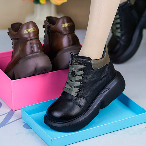 冬新款真皮厚底单加绒羊毛马丁靴