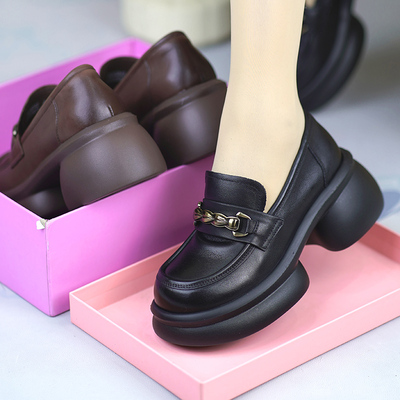 粗跟乐福鞋休闲纯牛皮单鞋