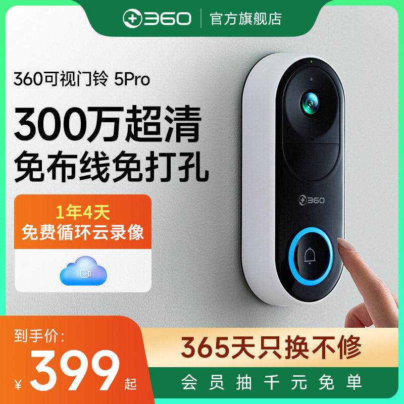 360可视门铃5Pro家用电子猫眼门口入户门智能门铃监控无线摄像头怎么看?