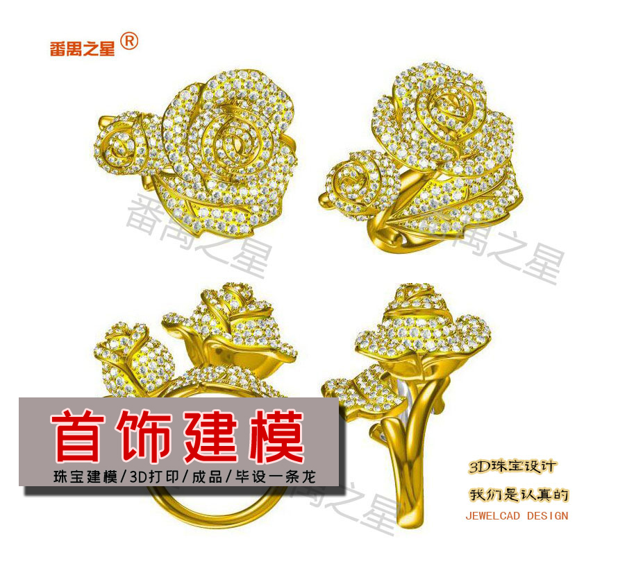 珠宝首饰CAD代画JEWElCAD珠宝设计成品加定制3D打印铸造毕设成品