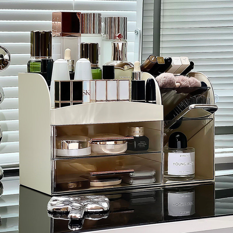 化妆品收纳盒桌面高级感梳妆台口红眉笔整理箱大容量护肤品置物架