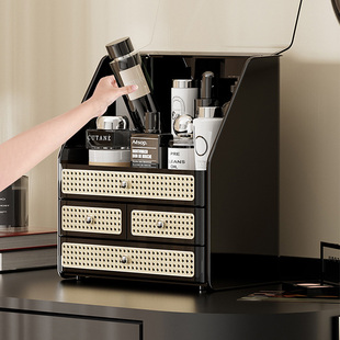 化妆品收纳盒桌面高级感带盖子抽屉分隔杂物收纳化妆台护肤品置物