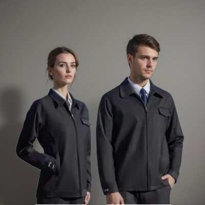 港口春秋机关行政夹克黄金海岸仓储物流黑色商务男款夹克工装上衣