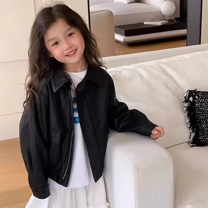 2024春秋季新款儿童皮衣复古机车短款外套帅气韩版男女童pu